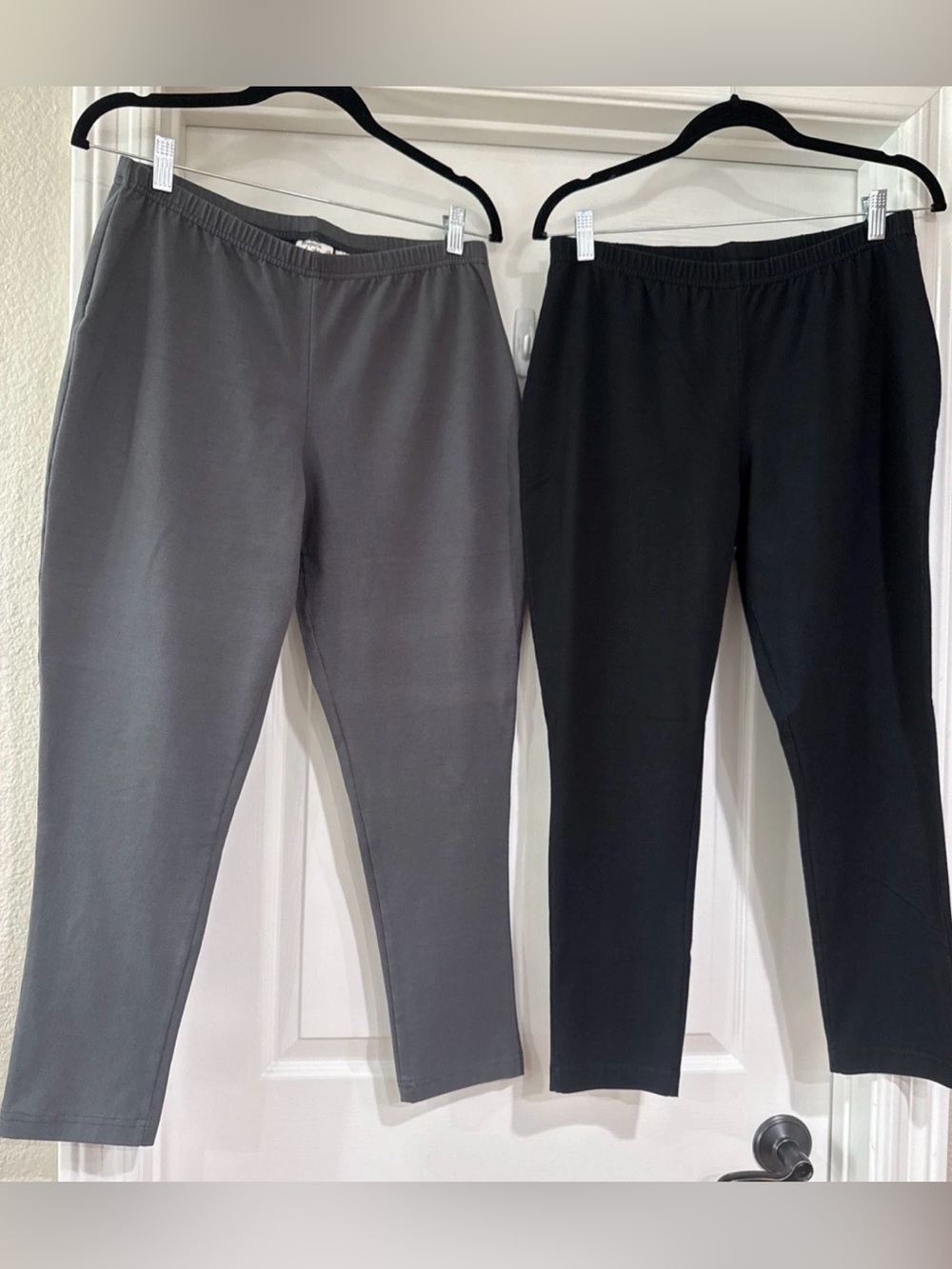 Women with Control Size L Lot of 2 Casual Wear Ankle Leggings Gray and Black
